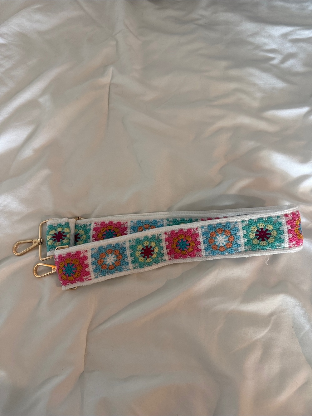 Colorful Crochet Square Adjustable Bag Strap - White Base
